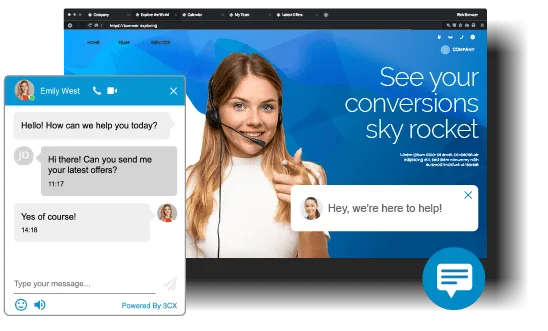 หน้าจอ Live Chat บนเว็บไซต์พร้อมปุ่มโทรและวิดีโอ